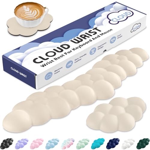 Sushret Handballenauflage Tastatur Wolke, Ergonomische Handauflage Mit PU Leder Memory Schaum, Cloud Wrist Rest, Niedliche Wolken Handgelenkstütze Maus Für PC Gaming Zubehör –Beige Bild 1