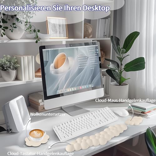 Sushret Handballenauflage Tastatur Wolke, Ergonomische Handauflage Mit PU Leder Memory Schaum, Cloud Wrist Rest, Niedliche Wolken Handgelenkstütze Maus Für PC Gaming Zubehör –Beige Bild 2