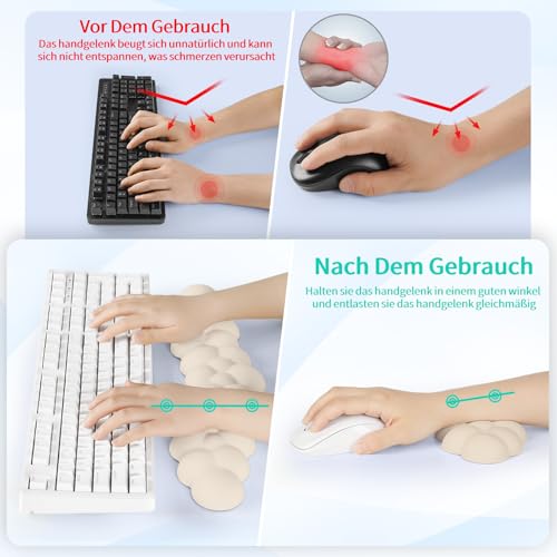 Sushret Handballenauflage Tastatur Wolke, Ergonomische Handauflage Mit PU Leder Memory Schaum, Cloud Wrist Rest, Niedliche Wolken Handgelenkstütze Maus Für PC Gaming Zubehör –Beige Bild 3