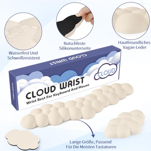 Sushret Handballenauflage Tastatur Wolke, Ergonomische Handauflage Mit PU Leder Memory Schaum, Cloud Wrist Rest, Niedliche Wolken Handgelenkstütze Maus Für PC Gaming Zubehör –Beige Bild 5