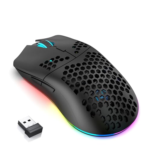 T66 PC Gaming Mouse, BT/2.4G Wireless/Wired, Lightweight Honeycomb Shell, Macro Program, Cool RGB Light, 650mAh Large Battery, 3600 DPI, for PC Gamer -Black Bild 1