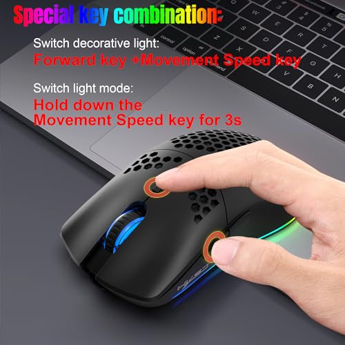T66 PC Gaming Mouse, BT/2.4G Wireless/Wired, Lightweight Honeycomb Shell, Macro Program, Cool RGB Light, 650mAh Large Battery, 3600 DPI, for PC Gamer -Black Bild 7