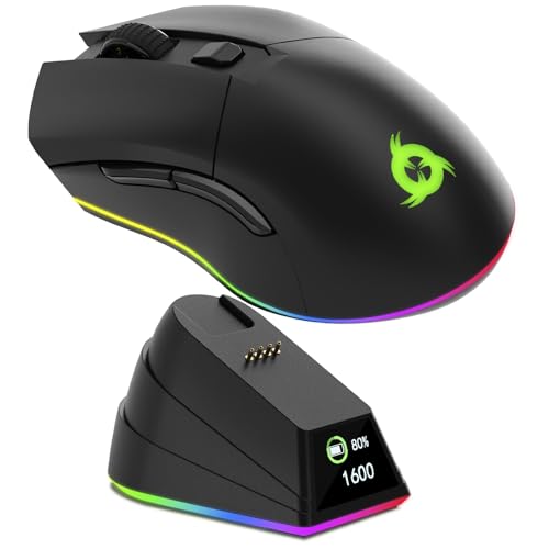 KLIM Blaze Pro Wiederaufladbare kabellose Maus - Neu mit LCD-Display - Gaming Maus mit RGB und Ladestation - Hochpräziser Sensor und langlebiger Akku - Bis zu 6000 DPI Bild 1