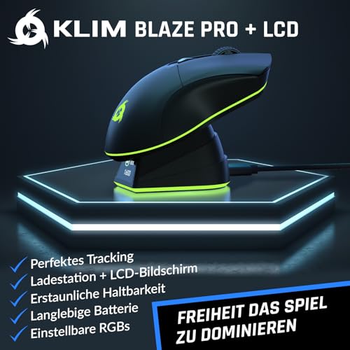 KLIM Blaze Pro Wiederaufladbare kabellose Maus - Neu mit LCD-Display - Gaming Maus mit RGB und Ladestation - Hochpräziser Sensor und langlebiger Akku - Bis zu 6000 DPI Bild 2
