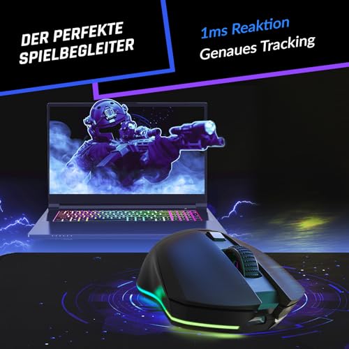 KLIM Blaze Pro Wiederaufladbare kabellose Maus - Neu mit LCD-Display - Gaming Maus mit RGB und Ladestation - Hochpräziser Sensor und langlebiger Akku - Bis zu 6000 DPI Bild 3