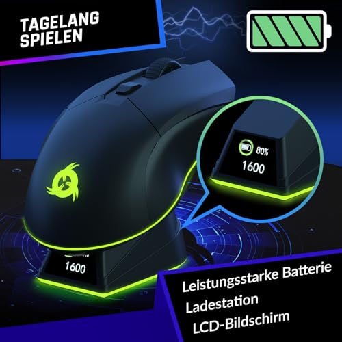 KLIM Blaze Pro Wiederaufladbare kabellose Maus - Neu mit LCD-Display - Gaming Maus mit RGB und Ladestation - Hochpräziser Sensor und langlebiger Akku - Bis zu 6000 DPI Bild 4