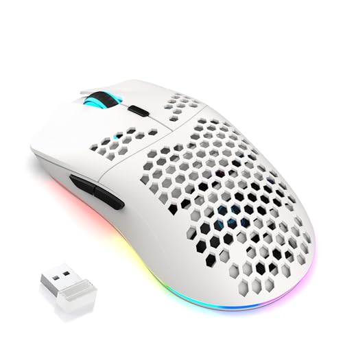 T66 PC Gaming Mouse, BT/2.4G Wireless/Wired, Lightweight Honeycomb Shell, Macro Program, Cool RGB Light, 650mAh Large Battery, 3600 DPI, for PC Gamer -White Bild 1