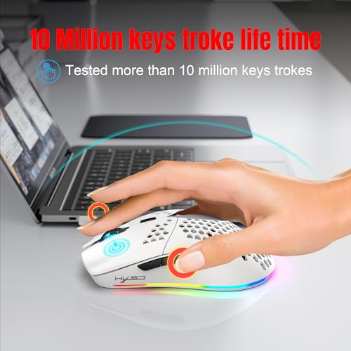 T66 PC Gaming Mouse, BT/2.4G Wireless/Wired, Lightweight Honeycomb Shell, Macro Program, Cool RGB Light, 650mAh Large Battery, 3600 DPI, for PC Gamer -White Bild 4