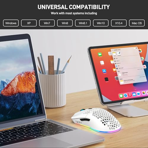 T66 PC Gaming Mouse, BT/2.4G Wireless/Wired, Lightweight Honeycomb Shell, Macro Program, Cool RGB Light, 650mAh Large Battery, 3600 DPI, for PC Gamer -White Bild 5