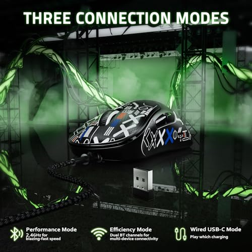 LexonElec HXSJ T700 Ultra-Light Wireless Gaming Mouse, Ergonomischer Formfaktor für Rechtshänder, BT/2,4G Kabellos/USB Wired Computer-Maus mit Grip Tape, Optischer Sensor mit 10K DPI, PC/Mac - Schwarz Bild 2