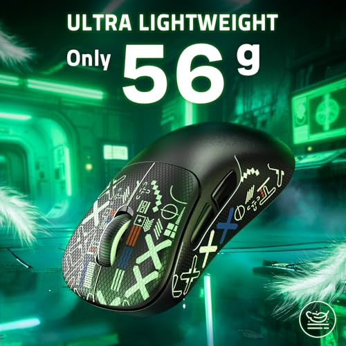 LexonElec HXSJ T700 Ultra-Light Wireless Gaming Mouse, Ergonomischer Formfaktor für Rechtshänder, BT/2,4G Kabellos/USB Wired Computer-Maus mit Grip Tape, Optischer Sensor mit 10K DPI, PC/Mac - Schwarz Bild 3