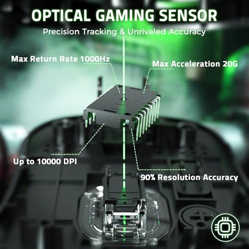 LexonElec HXSJ T700 Ultra-Light Wireless Gaming Mouse, Ergonomischer Formfaktor für Rechtshänder, BT/2,4G Kabellos/USB Wired Computer-Maus mit Grip Tape, Optischer Sensor mit 10K DPI, PC/Mac - Schwarz Bild 5