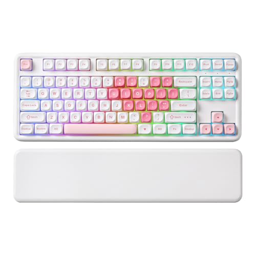 YUNZII B87 Drahtlose Mechanische Tastatur, QMK/VIA Software Custom Gaming Tastatur, Gasket RGB mit MOA Keycaps, Wrist Rest, BT5.0/2.4G/USB-C NKRO für Win/Mac (White Heart, Cocoa Cream v2 linear) Bild 1