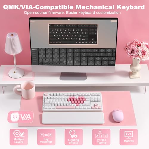 YUNZII B87 Drahtlose Mechanische Tastatur, QMK/VIA Software Custom Gaming Tastatur, Gasket RGB mit MOA Keycaps, Wrist Rest, BT5.0/2.4G/USB-C NKRO für Win/Mac (White Heart, Cocoa Cream v2 linear) Bild 5