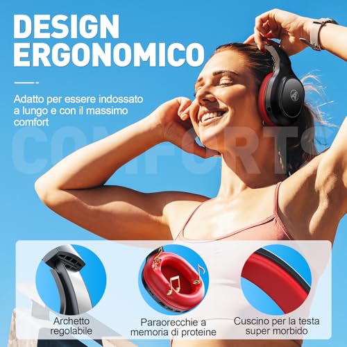 2,4 GHz Wireless Gaming Headset, Geräuschunterdrückende Kabellose Kopfhörer mit Abnehmbarem Mikrofon für PC, Mac, Switch, PS4, PS5, Bluetooth Kopfhörer mit Kabel 3.5mm, Schwarz Rot Bild 6