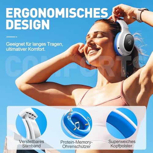Wireless Gaming Headset für PS4, PS5, PC, Mac, Switch, 2,4 GHz Gaming Kopfhörer mit Geräuschunterdrückung und RGB Licht, Bluetooth Kopfhörer mit Kabel 3.5mm, Weiß Blau Bild 3