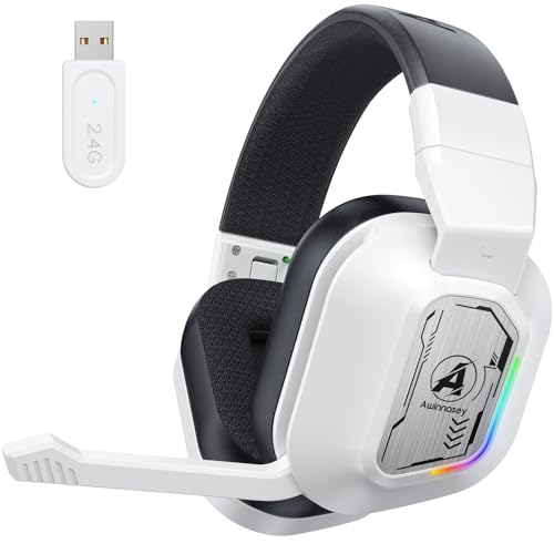 PH4 Wireless Gaming Headset mit Mikrofon, 2,4 GHz Gaming Kopfhörer für PS5, PS4, PC, Switch, Mac, Faltbarer Geräuschunterdrückung Bluetooth Kopfhörer mit LED Licht, Weiß Schwarz Bild 1
