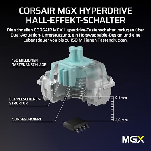 Corsair Vanguard PRO 96 Kabelgebundene Hall-Effekt Magnetisch-Mechanisch Gaming-Tastatur – 96 Prozent, MGX Hyperdrive Schalter, 8000Hz, Rapid Trigger, Virtual Stream Deck, SOCD Flashtap, QWERTZ DE Bild 6