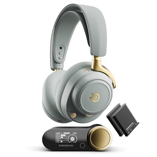 SteelSeries Arctis Nova Elite - Salbei & Gold - Hi-Res Wireless-Headset – 96 kHz/24 Bit – Carbonfaser – ANC – KI-Geräuschunterdrückung – App – 2,4 GHz + BT – Multi-Source-Mix – OmniPlay PC+PS+Xbox Bild 1