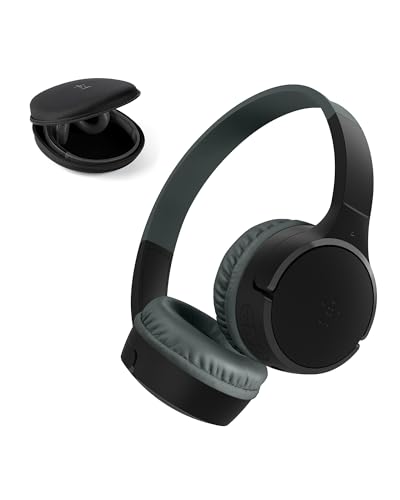 Belkin SoundForm Mini kabelloser Kinderkopfhörer mit integriertem Mikrofon und lustigen Aufklebern, 30 Std. Wiedergabe – Over-Ear-Kopfhörer für Unterricht, Ferien, iPhone, iPad, Galaxy – Schwarz Bild 1