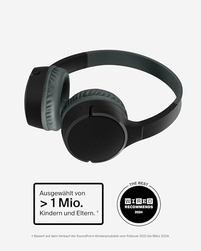 Belkin SoundForm Mini kabelloser Kinderkopfhörer mit integriertem Mikrofon und lustigen Aufklebern, 30 Std. Wiedergabe – Over-Ear-Kopfhörer für Unterricht, Ferien, iPhone, iPad, Galaxy – Schwarz Bild 2