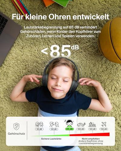 Belkin SoundForm Mini kabelloser Kinderkopfhörer mit integriertem Mikrofon und lustigen Aufklebern, 30 Std. Wiedergabe – Over-Ear-Kopfhörer für Unterricht, Ferien, iPhone, iPad, Galaxy – Schwarz Bild 3
