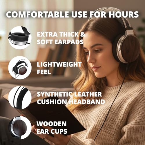VULKKANO HC20 IRATI Studio-Kopfhörer, professionelle Over-Ear Kopfhörer mit Holzkappen, 50 mm Treiber, ausgewogener Klang mit definiertem Bass, 1,5 m Kabel, 32 Ohm, Frequenzgang 20 Hz - 20 kHz Bild 6