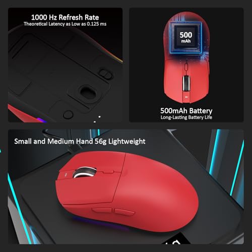 AJAZZ AJ139 V2 MC Wireless Gaming Mouse, PAW3311 Sensor, 24K DPI, 2.4G/USB-C/BT, 500mAh Battery, Ultra-Light 66g, RGB Magnetic Charging Base, 80 Million Clicks Life, Compatible with PC and Mac, Red Bild 3