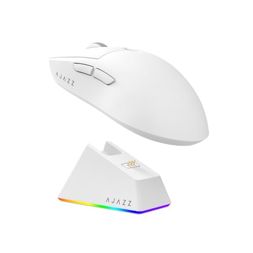 AJAZZ AJ139 V2 MC Wireless Gaming Mouse, PAW3311 Sensor, 24K DPI, 2.4G/USB-C/BT, 500mAh Battery, Ultra-Light 66g, RGB Magnetic Charging Base, 80 Million Clicks Life, Compatible with PC and Mac, White Bild 1