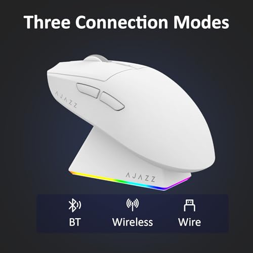AJAZZ AJ139 V2 MC Wireless Gaming Mouse, PAW3311 Sensor, 24K DPI, 2.4G/USB-C/BT, 500mAh Battery, Ultra-Light 66g, RGB Magnetic Charging Base, 80 Million Clicks Life, Compatible with PC and Mac, White Bild 4