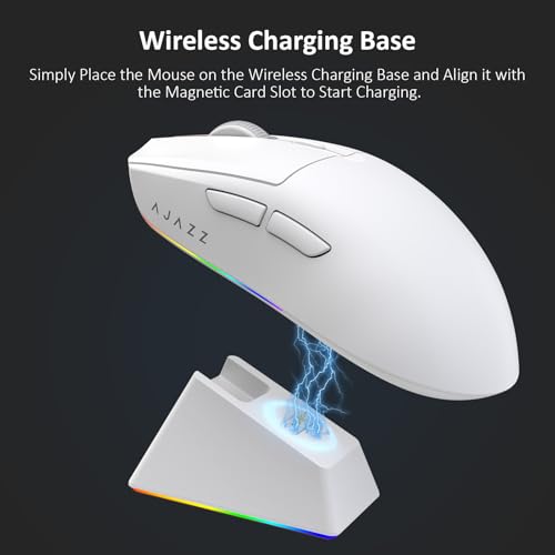 AJAZZ AJ139 V2 MC Wireless Gaming Mouse, PAW3311 Sensor, 24K DPI, 2.4G/USB-C/BT, 500mAh Battery, Ultra-Light 66g, RGB Magnetic Charging Base, 80 Million Clicks Life, Compatible with PC and Mac, White Bild 6