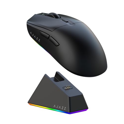 AJAZZ AJ139 V2 MC Wireless Gaming Mouse, PAW3311 Sensor, 24K DPI, 2.4G/USB-C/BT, 500mAh Battery, Ultra-Light 66g, RGB Magnetic Charging Base, 80 Million Clicks Life, Compatible with PC and Mac, Black Bild 1