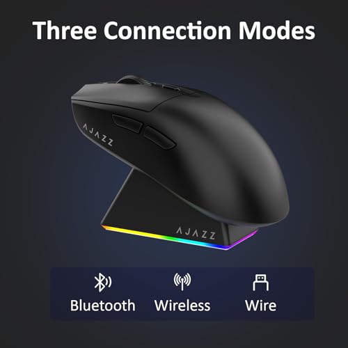 AJAZZ AJ139 V2 MC Wireless Gaming Mouse, PAW3311 Sensor, 24K DPI, 2.4G/USB-C/BT, 500mAh Battery, Ultra-Light 66g, RGB Magnetic Charging Base, 80 Million Clicks Life, Compatible with PC and Mac, Black Bild 4
