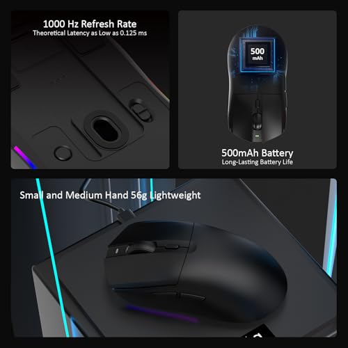 AJAZZ AJ139 V2 MC Wireless Gaming Mouse, PAW3311 Sensor, 24K DPI, 2.4G/USB-C/BT, 500mAh Battery, Ultra-Light 66g, RGB Magnetic Charging Base, 80 Million Clicks Life, Compatible with PC and Mac, Black Bild 5