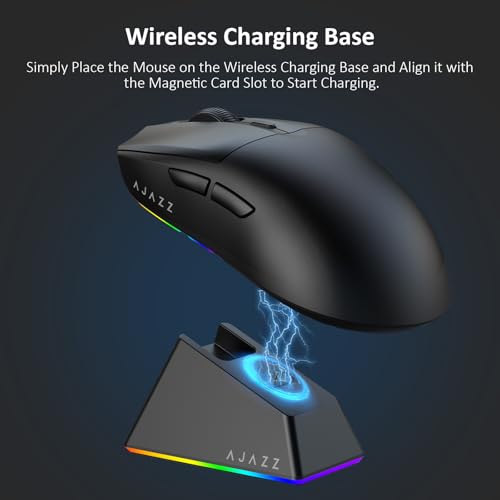 AJAZZ AJ139 V2 MC Wireless Gaming Mouse, PAW3311 Sensor, 24K DPI, 2.4G/USB-C/BT, 500mAh Battery, Ultra-Light 66g, RGB Magnetic Charging Base, 80 Million Clicks Life, Compatible with PC and Mac, Black Bild 6