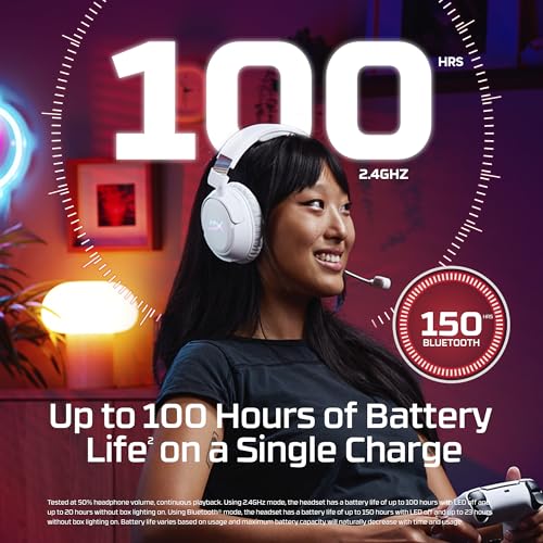 HyperX Cloud Flight 2 – Kabelloses Gaming-Headset, RGB-Lichter, 100 Stunden Akku, Dual Wireless 2,4 GHz und Bluetooth, Instant Pair, PC/PS/Switch/Handy, Weiß Bild 2