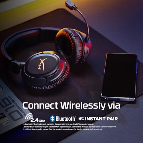 HyperX Cloud Flight 2 – Kabelloses Gaming-Headset, RGB-Lichter, 100 Stunden Akku, Dual Wireless 2,4 GHz und Bluetooth, Instant Pair, PC/PS/Switch/Handy, Weiß Bild 3