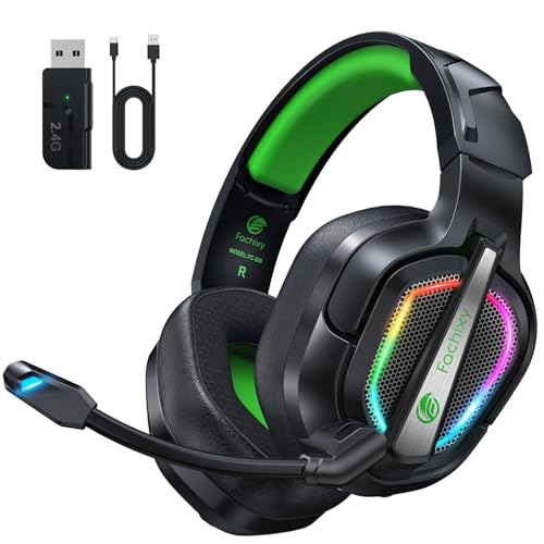 Fachixy FC200 Wireless Gaming Headset, 2.4GHz Bluetooth 5.4 Headset mit Mikrofon für PS5, PS4, PC, Switch, Gaming Kopfhörer Kabellos, Geringe Latenz Noise Cancelling, mit LED Licht, 50H Akkulaufzeit Bild 1