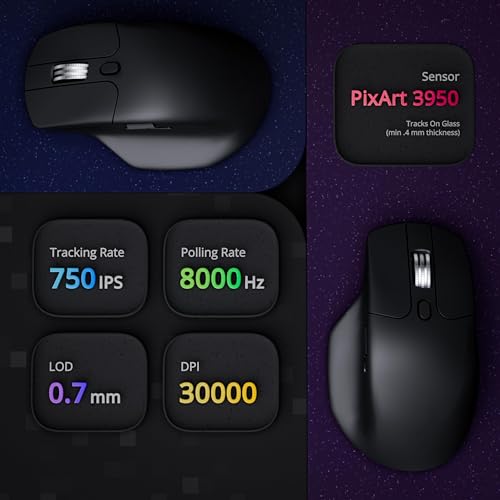 Keychron M6 8000 Hz kabellose Bluetooth 2,4 GHz/kabelgebundene Verbindung, leicht, programmierbarer PixArt 3950-Sensor für Windows, Mac, Linux, Schwarz Bild 4