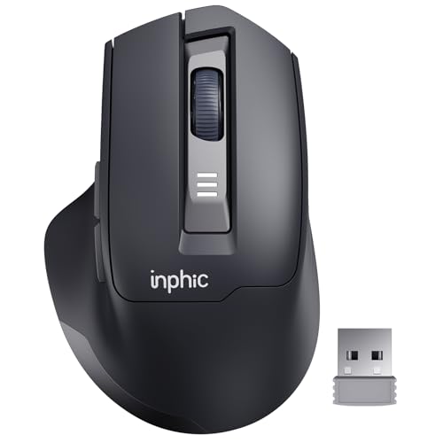 INPHIC M9 Kabellose Maus Wiederaufladbar, Ergonomische 2.4G Schnurlose Maus mit USB Nano Empfänger für Laptop PC Computer, Akkustand sichtbar, 2400DPI, Silent Click, Schwarz Bild 1