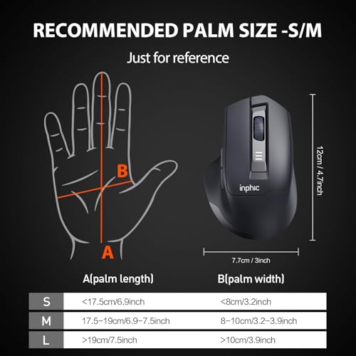 INPHIC M9 Kabellose Maus Wiederaufladbar, Ergonomische 2.4G Schnurlose Maus mit USB Nano Empfänger für Laptop PC Computer, Akkustand sichtbar, 2400DPI, Silent Click, Schwarz Bild 4