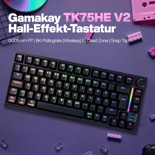 GK GAMAKAY TK75HE V2 Rapid Trigger Kabelloses Gaming Tastatur QWERTZ (ISO-DE Layout) mit TFT Bildschirm,BT/2.4GHz/USB-C 8KHz 0,005mm RT,Hall Effekt Magnetschalter Tastatur (Schwarz Magnetic Mercury) Bild 2
