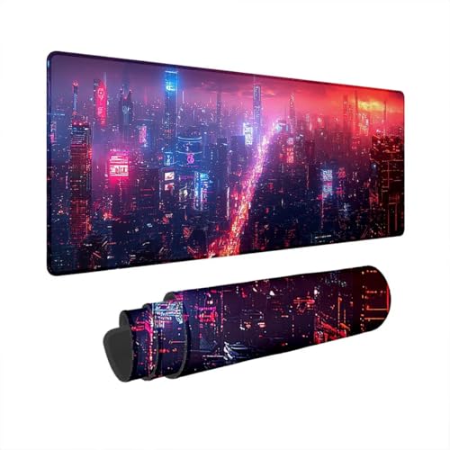 Mauspad Gaming Cyberpunk Mousepad XXL Mauspad 1000x500 mm Schreibtischunterlage Stadt Wasserdicht Mouse Pad Gaming Zubehör Anti-Rutsch Mousepad Schreibtisch Zubehör Maus Pad Geschenke für Männer S-48 Bild 1