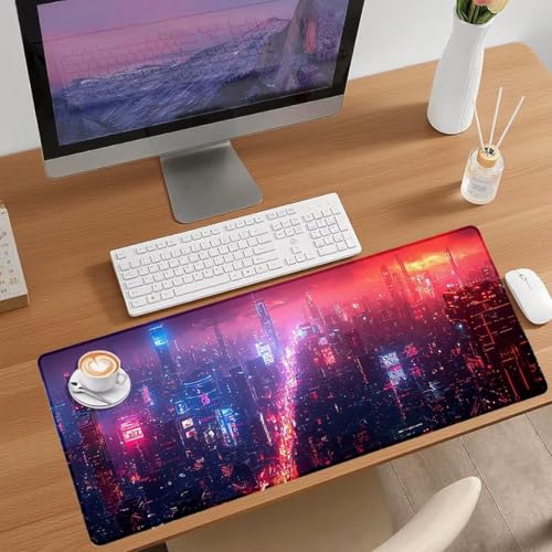 Mauspad Gaming Cyberpunk Mousepad XXL Mauspad 1000x500 mm Schreibtischunterlage Stadt Wasserdicht Mouse Pad Gaming Zubehör Anti-Rutsch Mousepad Schreibtisch Zubehör Maus Pad Geschenke für Männer S-48 Bild 2