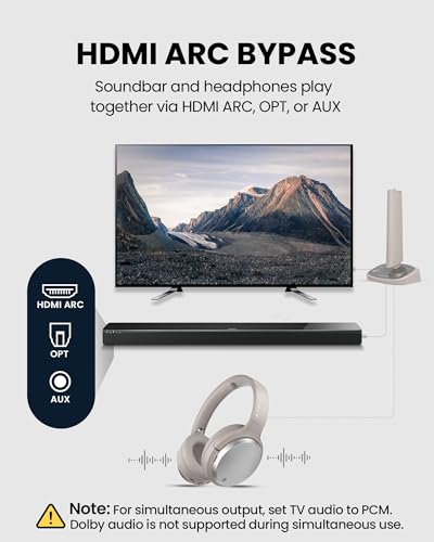 Avantree Crescendo 3D – 3D Surround Sound Funkkopfhörer Kabellos TV Fernseher, Cinema Modus, Transmitter-Ladestation mit HDMI ARC Passthrough für Soundbar, 60 Std. Laufzeit, Austauschbarer Akku Bild 4