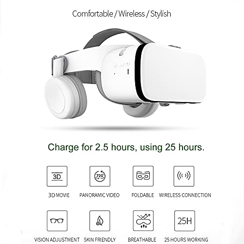 3D Virtual Reality VR-Headset mit Hi-Fi Bluetooth-Audio, IMAX VR-Brille für Filme & Videospiele | Kompatibel mit 4,7–6,5" Smartphones- (Weiß) Bild 2