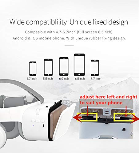 3D Virtual Reality VR-Headset mit Hi-Fi Bluetooth-Audio, IMAX VR-Brille für Filme & Videospiele | Kompatibel mit 4,7–6,5" Smartphones- (Weiß) Bild 5
