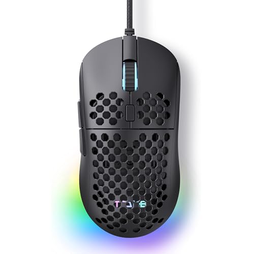 Dierya M1SE Gaming Maus mit Kabel, Ultra-Leicht, 12800DPI Sensor, 6 Programmierbare Tasten, RGB-Beleuchtung & Paracord-Kabel - Mattschwarz Bild 1