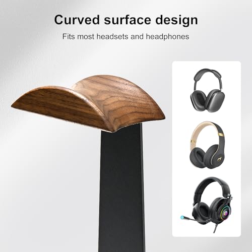 UPERGO Headset Stand with Gaming Controller Holder, Walnut Wood Headphone Stand with Storage Base, Gaming Equipment Accessories for Desk Bild 4