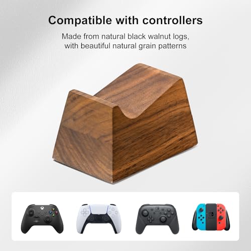UPERGO Headset Stand with Gaming Controller Holder, Walnut Wood Headphone Stand with Storage Base, Gaming Equipment Accessories for Desk Bild 5